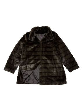 ANNE KLEIN Faux Fur Coat Luxury Designer Brown Winter Casual Jacket Womens Large